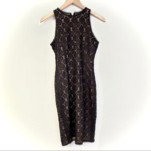 VINCE Black Lace Overlay Sheath Dress